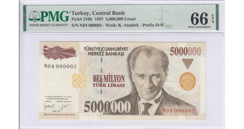 5.000.000 Lira 1997  N04 P210b PMG66 EPQ