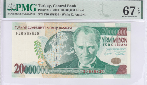 20.000.000 Lira 1999  F20 P215 PMG67 EPQ