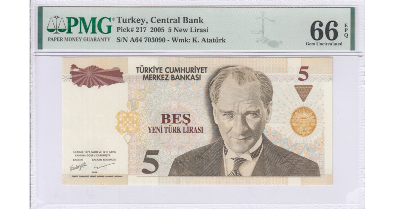 5 New Lira 2005 A64 P217 PMG66 EPQ