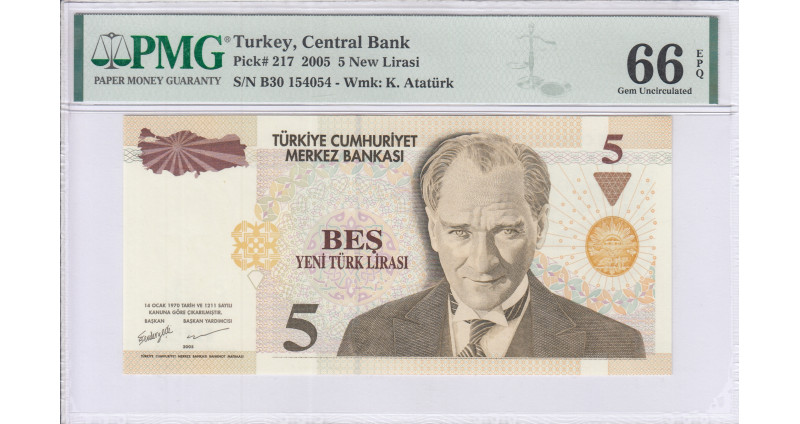 5 New Lira 2005 B30 P217 PMG66 EPQ