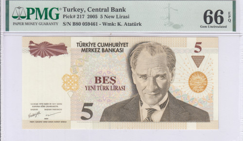 5 New Lira 2005 B80 P217 PMG66 EPQ
