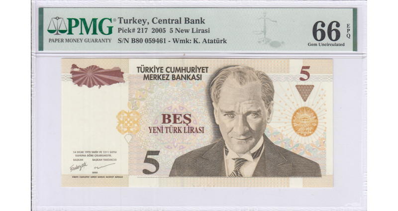 5 New Lira 2005 B80 P217 PMG66 EPQ