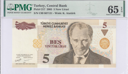 5 New Lira 2005 C89 P217 PMG65 EPQ