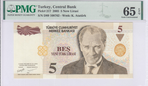 5 New Lira 2005 D89 P217 PMG65 EPQ