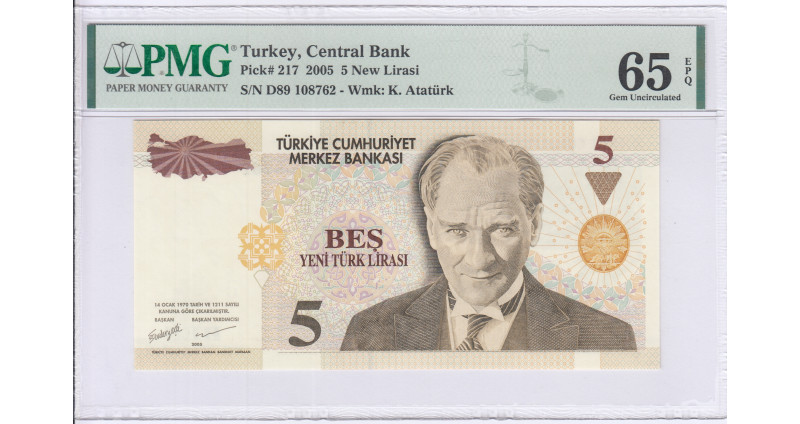 5 New Lira 2005 D89 P217 PMG65 EPQ