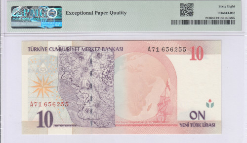 10 New Lira 2005 A71 P218 PMG68 EPQ "TopPop"