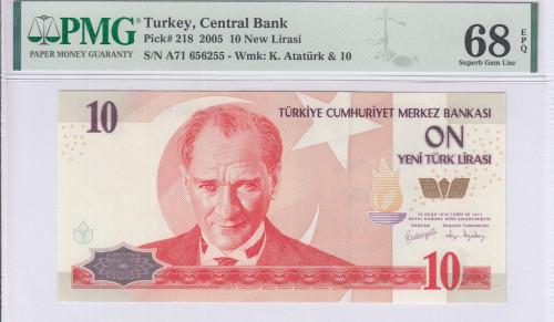10 New Lira 2005 A71 P218 PMG68 EPQ "TopPop"