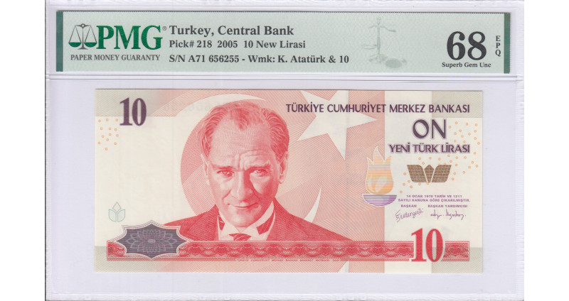 10 New Lira 2005 A71 P218 PMG68 EPQ "TopPop"