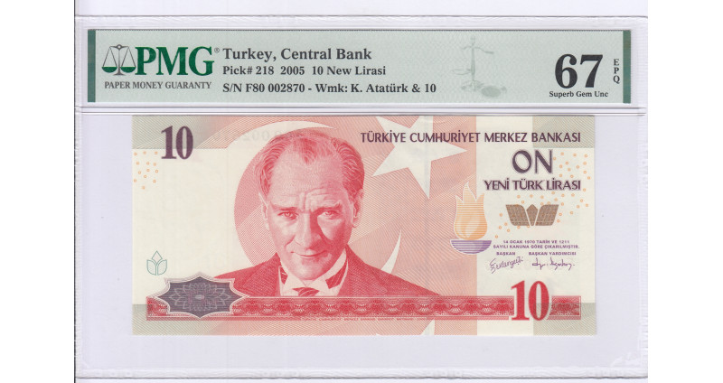 10 New Lira 2005 F80 P218 PMG67 EPQ