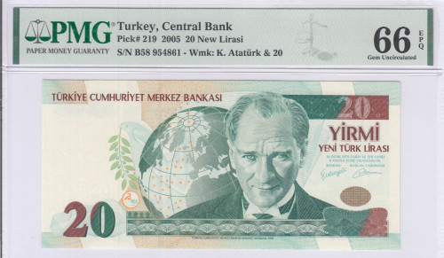 20 New Lira 2005 B58 P219 PMG66 EPQ