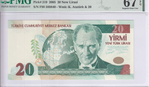 20 New Lira 2005 F88 P219 PMG67 EPQ