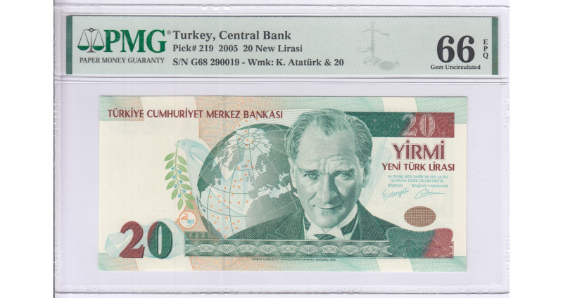 20 New Lira 2005 G68 P219 PMG66 EPQ