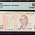 5 Lira 2009 A630 P222a PMG65 EPQ 5 Lira 2009 A630 P222a PMG65 EPQ
