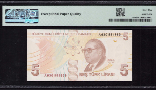 5 Lira 2009 A630 P222a PMG65 EPQ