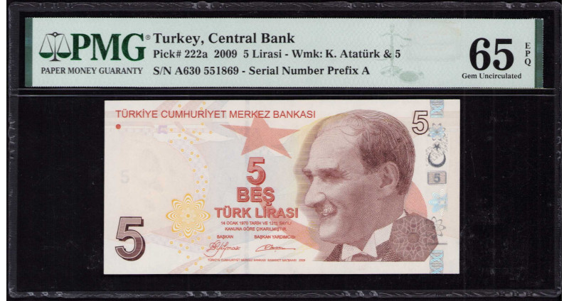 5 Lira 2009 A630 P222a PMG65 EPQ 5 Lira 2009 A630 P222a PMG65 EPQ